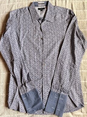 Ted Baker Gray Patterned Dress Shirt with French Cuff and stylish blue desige